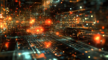 Obraz premium Abstract digital network with glowing lines and points of light.