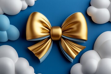 A birth card with a glittery gold bow over a background of pastel clouds, symbolizing the heavenly arrival of the newborn