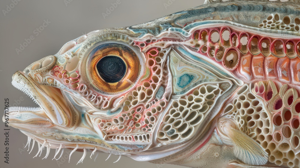 Poster cross-section of a fish gill, showing the intricate structure that allows for efficient oxygen extra