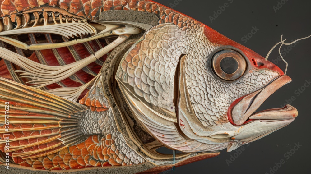 Poster cross-section of a fish gill, showing the intricate structure that allows for efficient oxygen extra