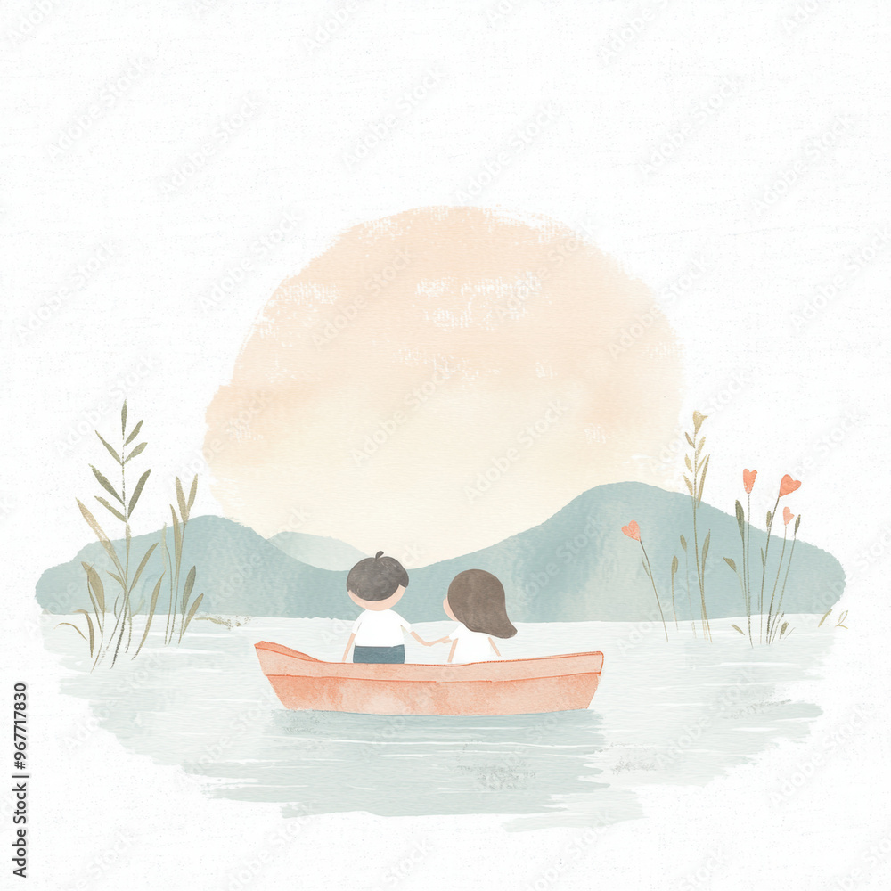 Wall mural couple in rowboat.