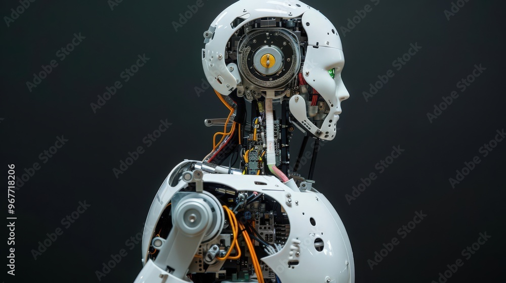 Aufkleber cross-section of a humanoid robot, showing its internal components, such as servos, sensors, and con