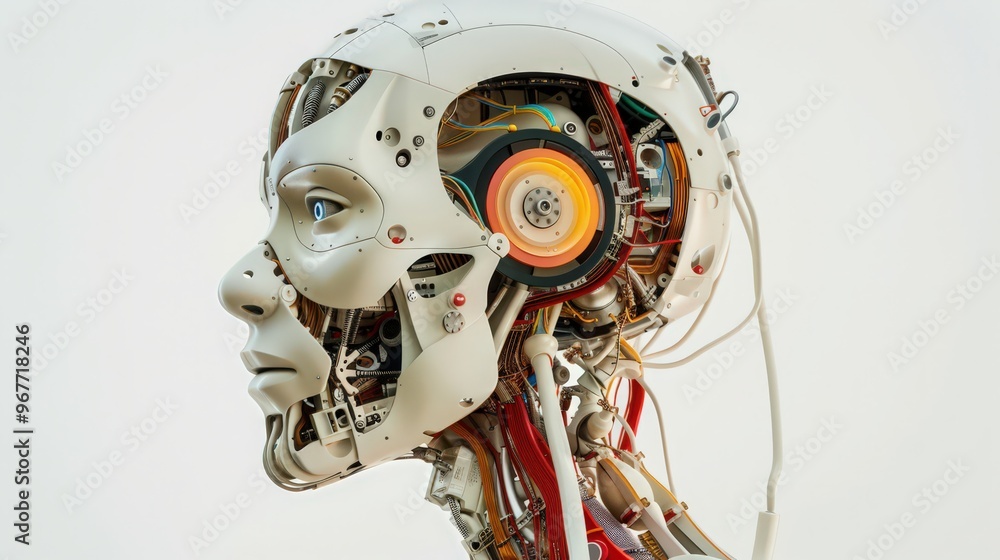 Aufkleber cross-section of a humanoid robot, showing its internal components, such as servos, sensors, and con
