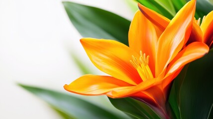 A vibrant orange flower surrounded by lush green leaves, perfect for nature-themed designs and floral arrangements.