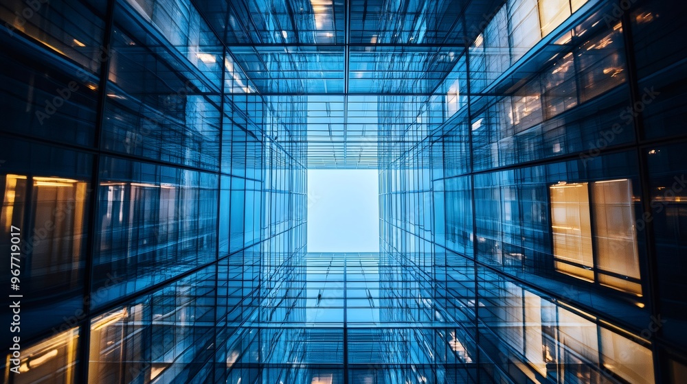 Poster abstract view of a building with a skylight in the center.
