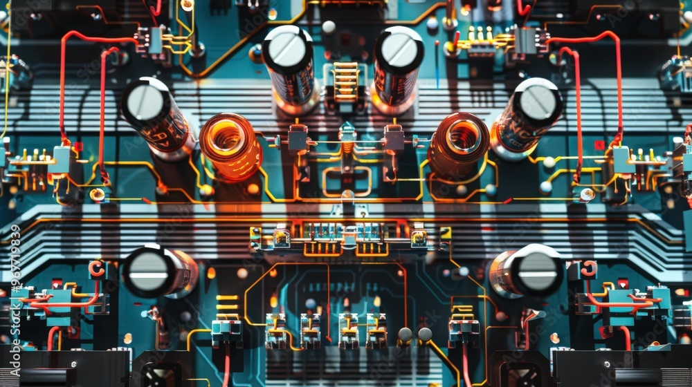 Poster cross-section of a series-parallel circuit, depicting both series and parallel components and their 