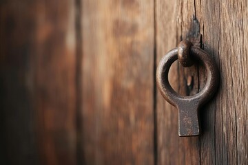 An antique keyhole on a rustic wooden door, exuding charm and mystery. Perfect for themes of security and history.