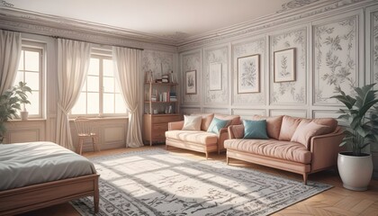 Photo interior modern design room 3d illustration;