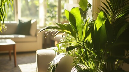 Sunlight Through Greenery In A Living Room