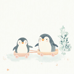 Penguin Friends on Wagon.