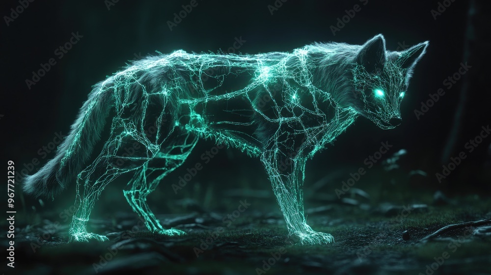 Wall mural A futuristic animal hybrid created through genetic splicing, combining traits from multiple species, with glowing veins running through its body.