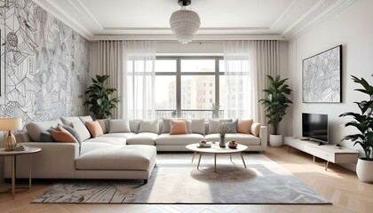 Photo interior modern design room 3d illustration;