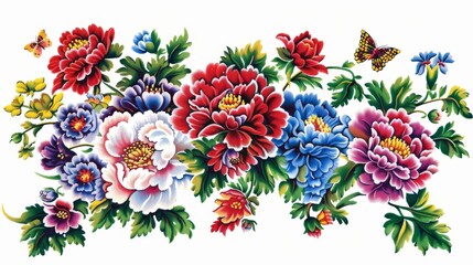 Vibrant Floral Arrangement With Peonies, Blossoms in a Colorful Artistic Design 