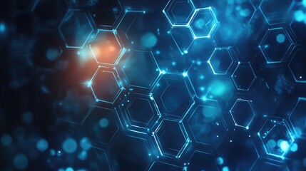 Fototapeta premium Abstract hexagon pattern overlay with glowing molecular structures and genetic research elements