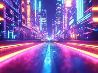 Fototapeta premium Neon City Street at Night.