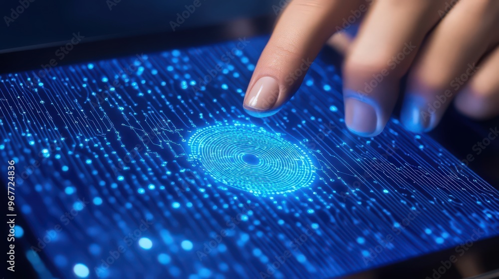 Poster cybersecurity networks benefit from biometric authentication on digital tablets, ensuring enhanced d
