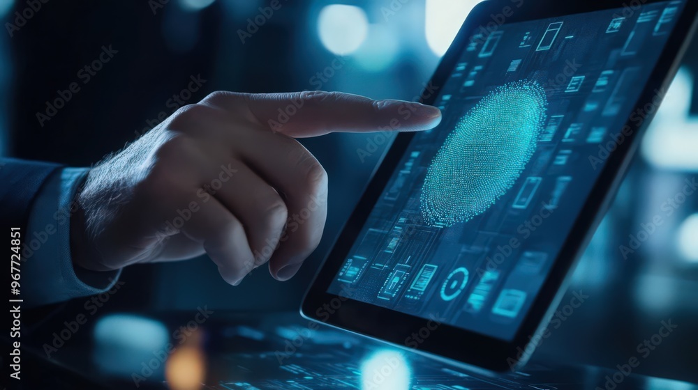 Poster cybersecurity networks benefit from biometric authentication on digital tablets, ensuring enhanced d