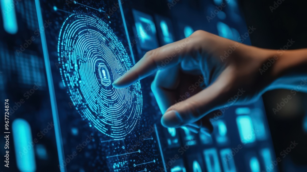 Poster cybersecurity networks benefit from biometric authentication on digital tablets, ensuring enhanced d