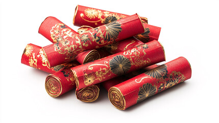 Vibrant Red Firecrackers on White Background - Festive Celebration Concept