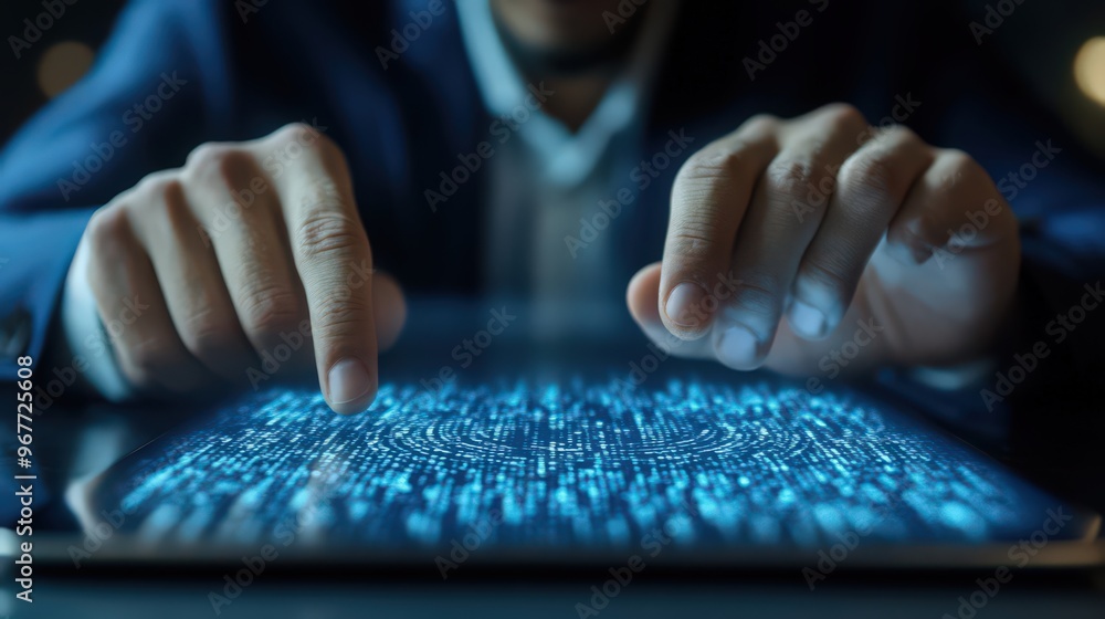 Poster data protection and cybersecurity are elevated by biometric authentication on digital tablets,