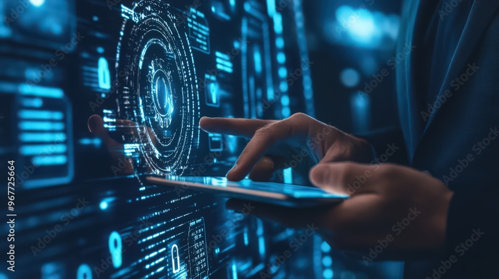 Poster data protection and cybersecurity are elevated by biometric authentication on digital tablets,