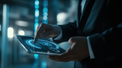 Data protection and cybersecurity are fortified by biometric security systems, as shown by a businessman