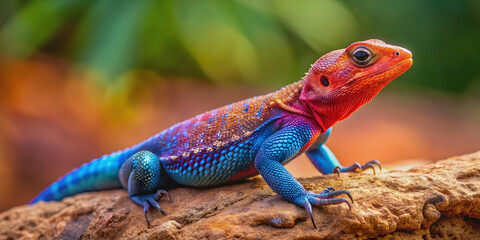 Vibrant colored Kenyan rock agama lizard in its natural habitat, Kenyan, rock agama, lizard, Agama lionotus, colorful
