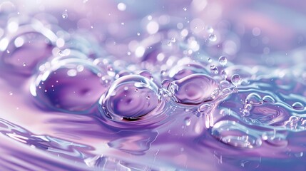 Soft violet macro oil drops on water for cosmetic advertising