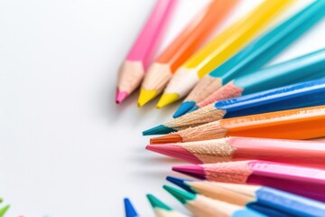 Fototapeta premium Rainbow of Creativity - Colorful Pencils Arranged in Fan Shape on White Background