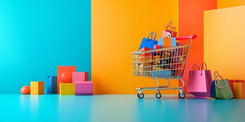 Fototapeta premium Shopping advertisement banner in vibrant colors