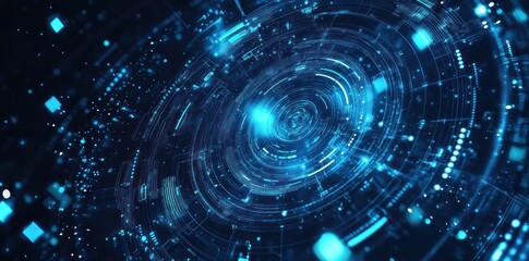 Obraz premium Abstract Digital Art: Futuristic Circles and Glowing Blue Lights