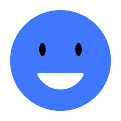 Fototapeta premium Simple blue smiling face with black eyes and wide smile. Ideal for expressing happiness, positivity, friendliness, digital communication, social media. Basic, friendly, vector.