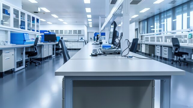 Workbenches in electronics laboratories incorporate static-control surfaces and integrated cable management systems