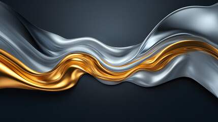 Fototapeta premium A Stunning Display of Fluid Elegance: Silver and Gold Waves Danced Together in Harmony on a Dark Canvas, Capturing the Beauty of Motion, Light Reflections, and Luxurious Textures in Perfect Balance.