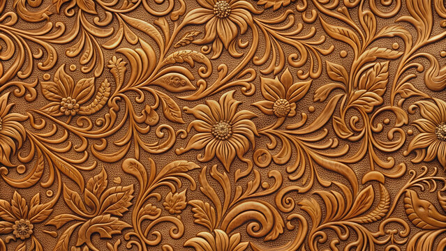Seamless embossed leather texture with floral elements , leather, embossed, seamless, tooling, texture, floral, flower, leaf