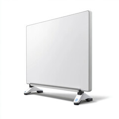 A sleek whiteboard with a minimalistic design, featuring a stable stand. Ideal for presentations and professional use in offices.