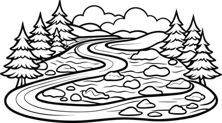 river line art vector illustration