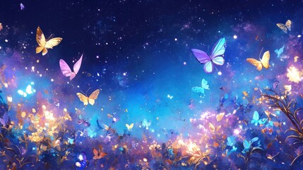 Magical Butterflies Dance in a Starry Night Sky.