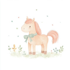 Fototapeta premium Cute Watercolor Pony.