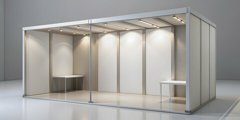 empty booth system with smooth surfaces and neutral color palette