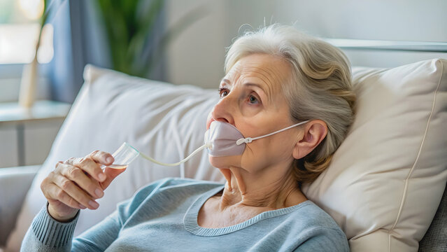 Patient receiving nasogastric tube feeding at home, patient care, home care, nasogastric tube, feeding tube