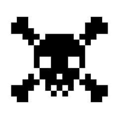 Skull crossbones pixel art. tattoo sticker art retro style.