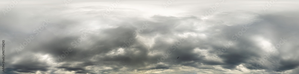 Wall mural dark moody rain clouds in dramatic overcast sky. seamless 360 hdr spherical panorama. full zenith or