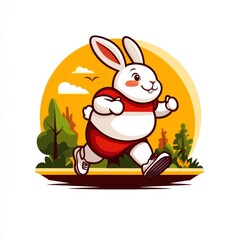 A cheerful rabbit jogging in a vibrant outdoor scene, promoting fitness and joy in nature.