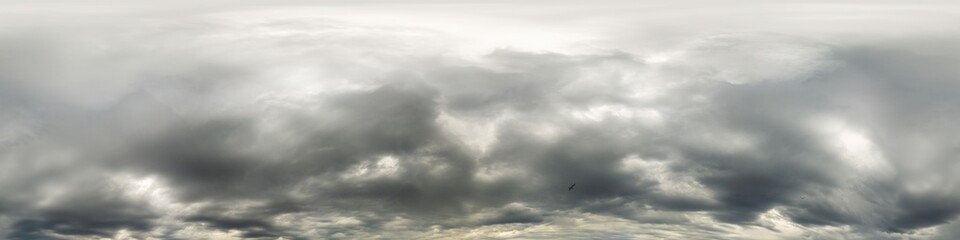 Dark moody rain clouds in dramatic overcast sky. Seamless 360 HDR spherical panorama. Full zenith...