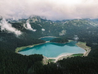 Aerial Drone View of Glacial Mountain Lake - Black Lake, Zabljak, Durmitor National Park,...