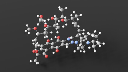 rifapentine molecule 3d, molecular structure, ball and stick model, structural chemical formula antibiotic