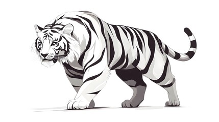 Fototapeta premium Powerful Striped Tiger Stalking its Prey in the Wild Jungle Landscape