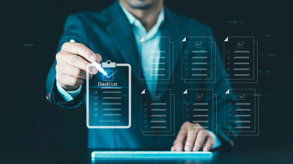 Checklist online survey business performance document Concept, Approves project management,...