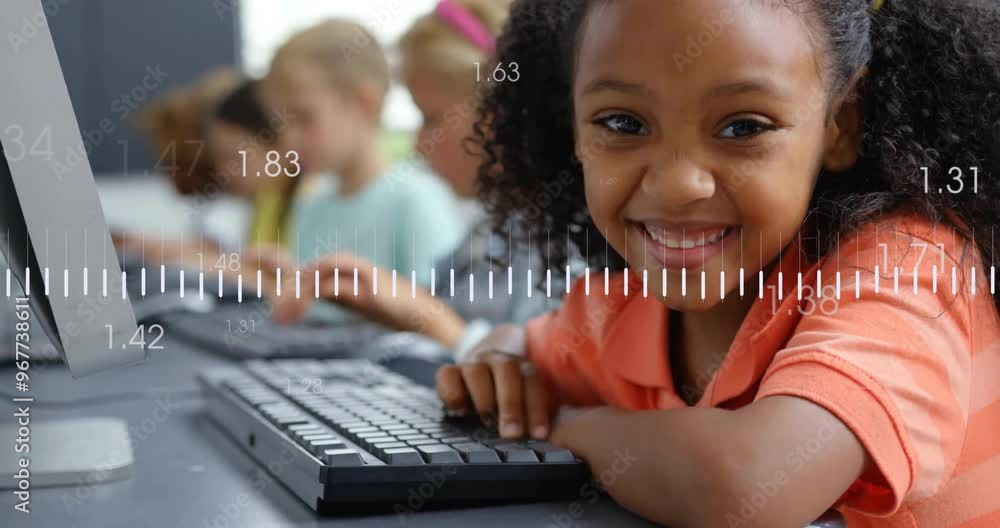 Poster animation of data processing over diverse schoolchildren using computers